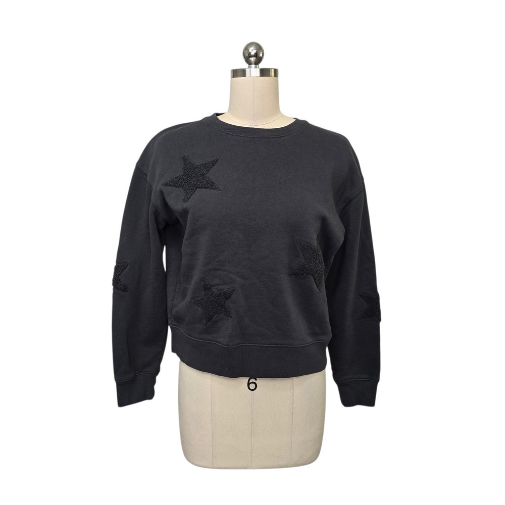 Rails Sonia Washed Black Star Patch Cropped Sweatshirt Size Small